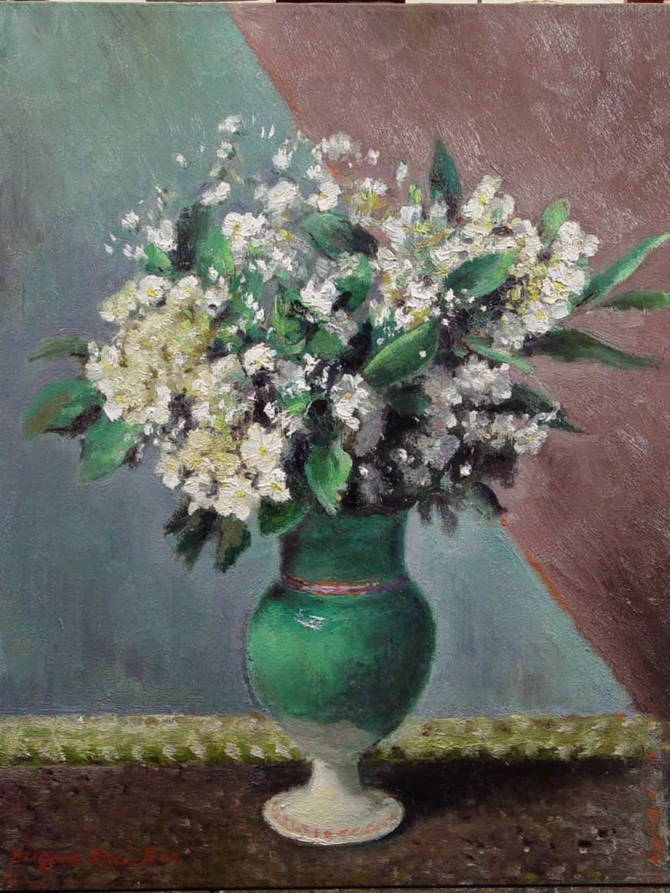 White Bouquet in Green Vase